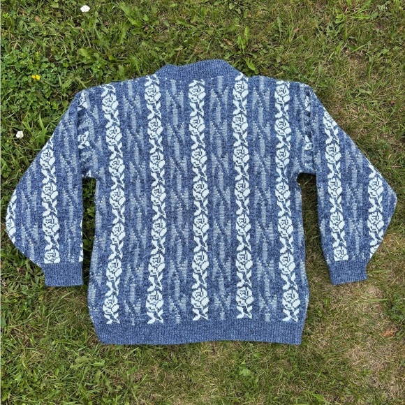 Vtg Haband For Her Pullover Knit Sweater Size L Blue White Floral Grandmacore - Picture 2 of 5